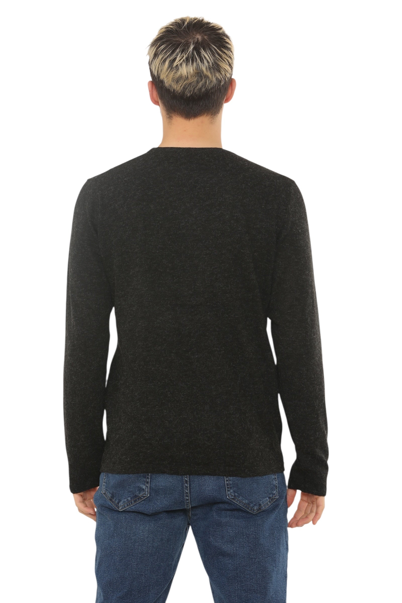 Mens Lightweight Round Neck Jumper Classic Fit - Black - Brooklyndirect
