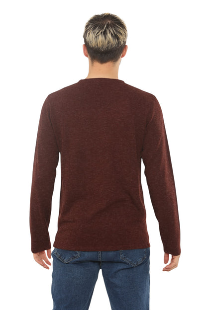 Mens Lightweight Round Neck Jumper Classic Fit - Burgundy/Brown - Brooklyndirect