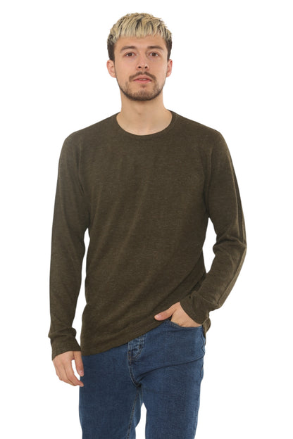 Mens Lightweight Round Neck Jumper Classic Fit - Olive - Brooklyndirect