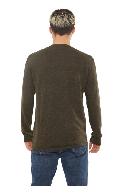 Mens Lightweight Round Neck Jumper Classic Fit - Olive - Brooklyndirect