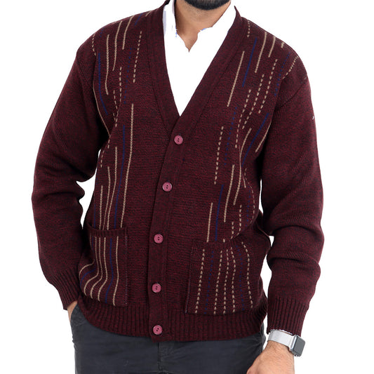 Mens Classic Style Button And ZIP Up Cardigans In Burgundy - Brooklyn Direct UK