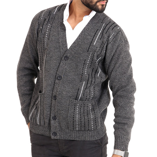 Mens Classic Style Button And ZIP Up Cardigans In Charcoal - Brooklyn Direct UK