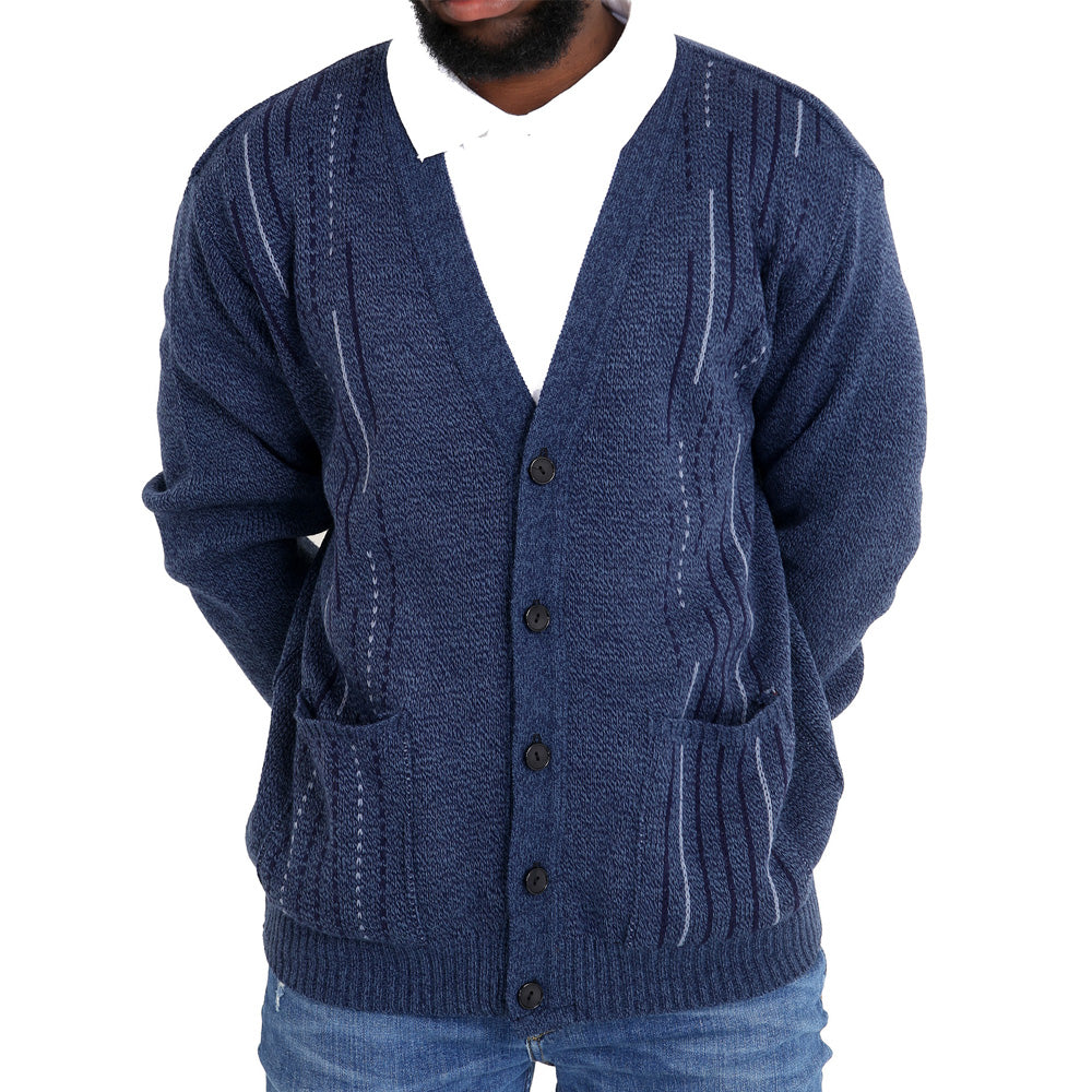 Mens Classic Style Button And ZIP Up Cardigans In Navy Blue - Brooklyn Direct UK