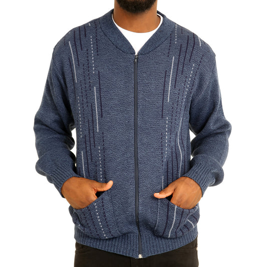 Mens Classic Style Button And ZIP Up Cardigans In Navy Blue - Brooklyn Direct UK