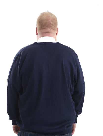 Mens Big Size V-Neck Jumper In Navy Blue - Brooklyn Direct UK