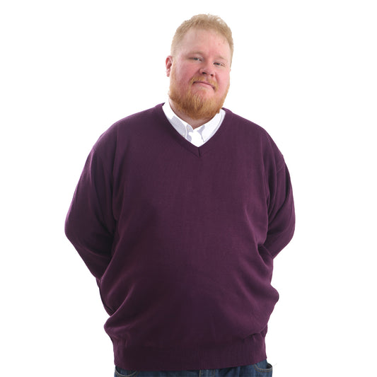 Mens Big Size V-Neck Jumper In Purple - Brooklyn Direct UK