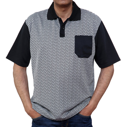 wave print mens polo shirt with short sleeves geometric pattern